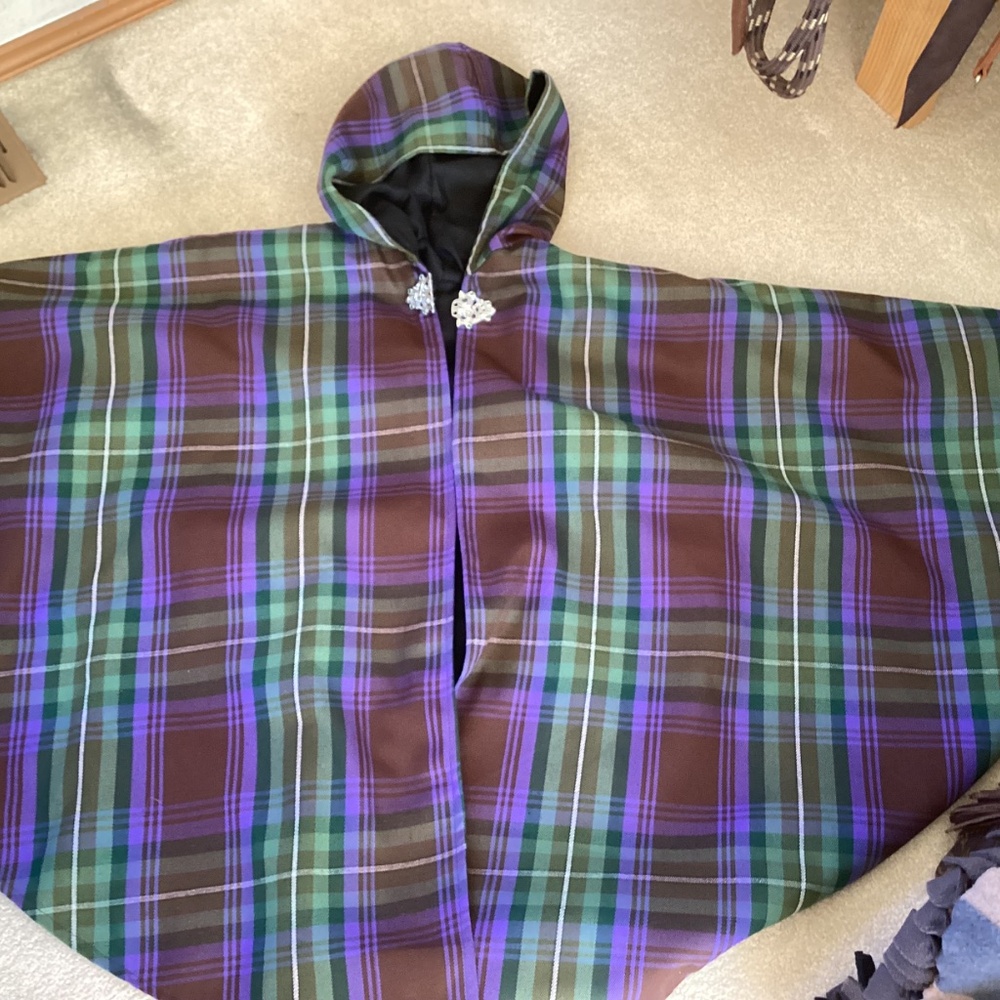 Handmade Fully Lined Purple Green Brown Hooded Cape Silver Toggle - Picture 6 of 8